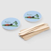 Funny green frog mowing grawn cartoon handwaaier (Niet-gemonteerd)