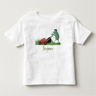 Funny green frog mowing grawn cartoon kinder shirts