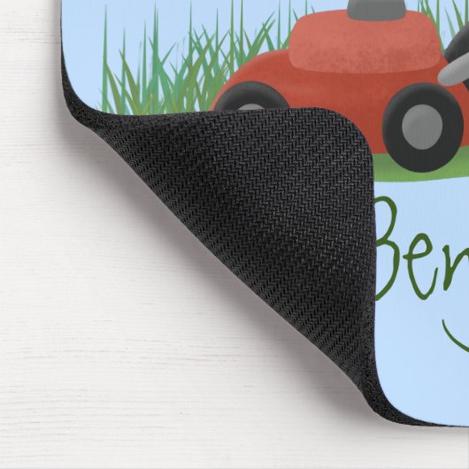 Funny green frog mowing grawn cartoon muismat (Hoek)