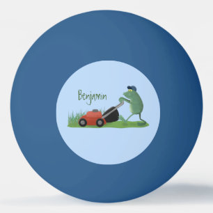 Funny green frog mowing grawn cartoon pingpongballen