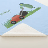 Funny green frog mowing grawn cartoon sherpa deken (3/4)