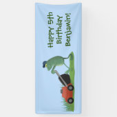Funny green frog mowing grawn cartoon spandoek (Verticaal)