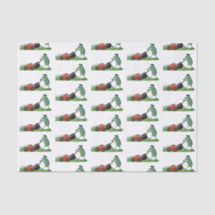 Funny green frog mowing grawn cartoon tissuepapier