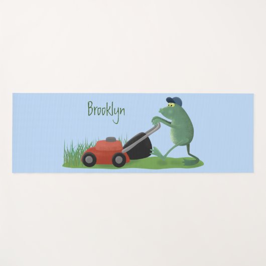 Funny green frog mowing grawn cartoon yogamat (Voorkant (horizontaal))