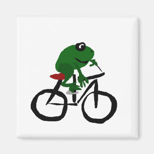 Funny Green Frog Riding a Bicycle Magneet