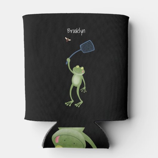 Funny green frog swatting fly cartoon blikjeskoeler (Achterkant)