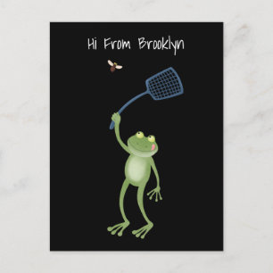 Funny green frog swatting fly cartoon briefkaart
