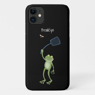 Funny green frog swatting fly cartoon iPhone 11 hoesje