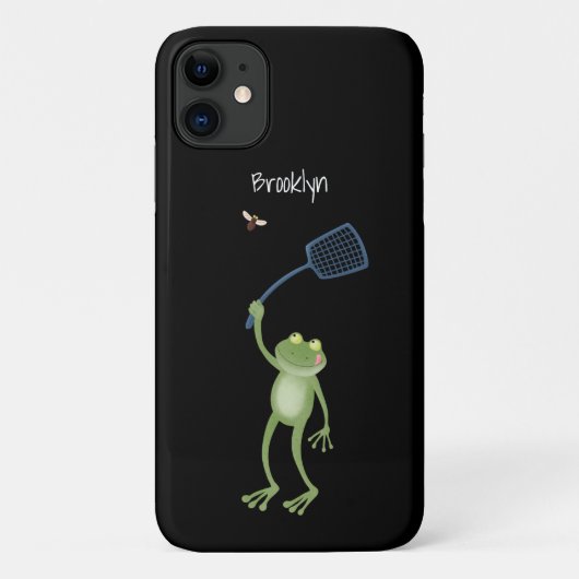 Funny green frog swatting fly cartoon Case-Mate iPhone case (Achterkant)