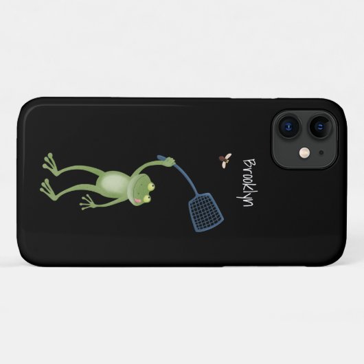 Funny green frog swatting fly cartoon Case-Mate iPhone case (Achterkant (horizontaal))