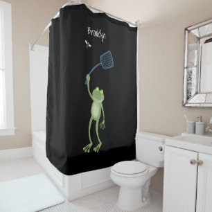Funny green frog swatting fly cartoon douchegordijn