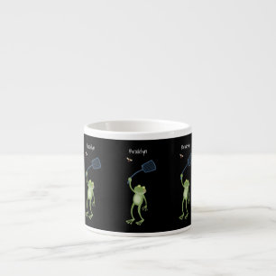 Funny green frog swatting fly cartoon espresso kop