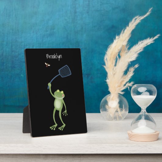 Funny green frog swatting fly cartoon fotoplaat (Zijkant)