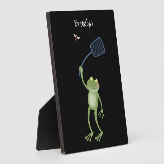 Funny green frog swatting fly cartoon fotoplaat (Zijkant)