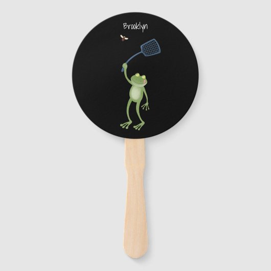 Funny green frog swatting fly cartoon handwaaier (Voorkant)