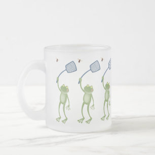 Funny green frog swatting fly cartoon matglas koffiemok