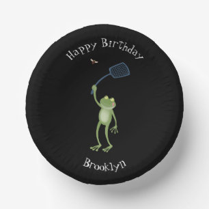 Funny green frog swatting fly cartoon papieren kommen