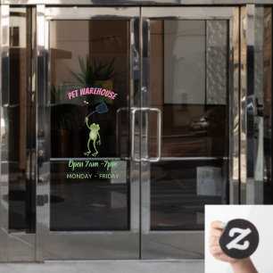 Funny green frog swatting fly cartoon raamsticker