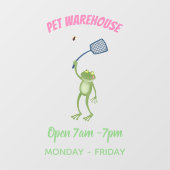 Funny green frog swatting fly cartoon raamsticker (Vel)