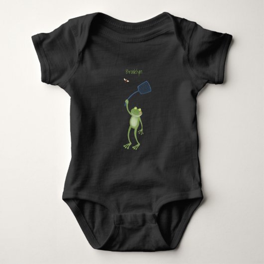 Funny green frog swatting fly cartoon romper (Voorkant)
