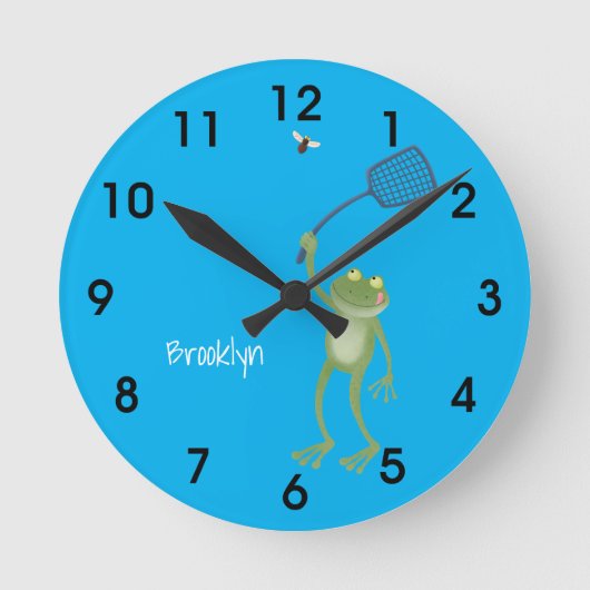 Funny green frog swatting fly cartoon ronde klok (Voorkant)