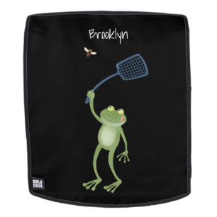 Funny green frog swatting fly cartoon rugtassen