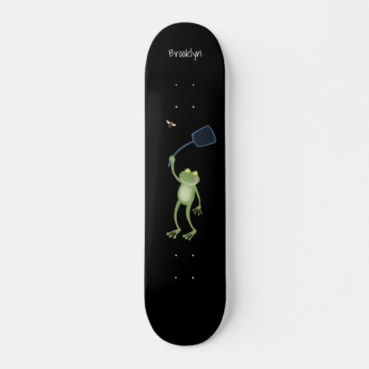 Funny green frog swatting fly cartoon skateboard (Voorkant)