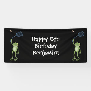 Funny green frog swatting fly cartoon spandoek