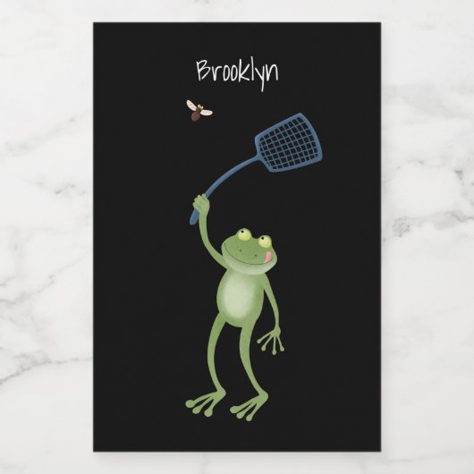 Funny green frog swatting fly cartoon voedselcontainer etiket (Enkel label)