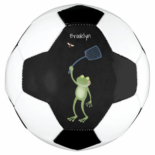 Funny green frog swatting fly cartoon voetbal (Voorkant)