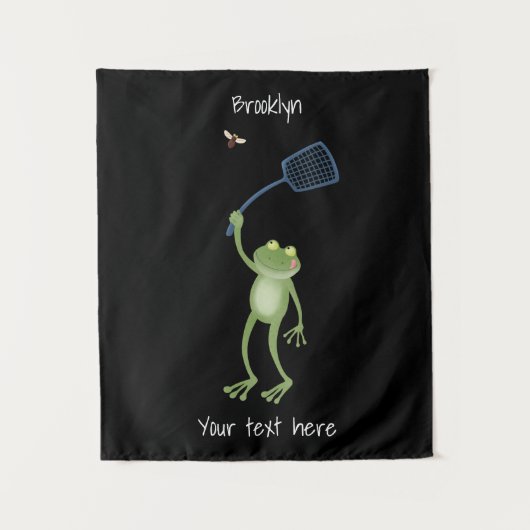 Funny green frog swatting fly cartoon wandkleed (Voorkant)