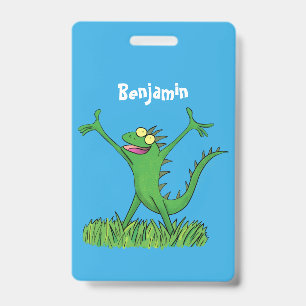 Funny green glimlach animated iguana lizard badge