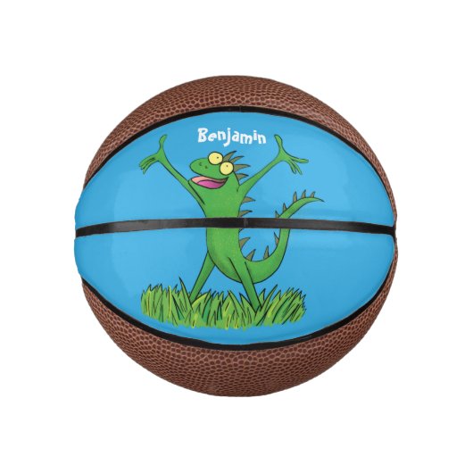 Funny green glimlach animated iguana lizard basketbal (Voorkant)