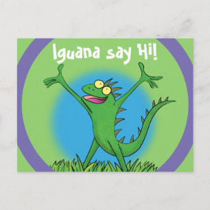 Funny green glimlach animated iguana lizard briefkaart