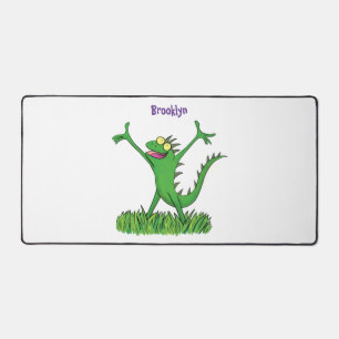 Funny green glimlach animated iguana lizard bureaumat