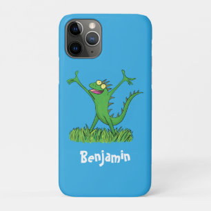 Funny green glimlach animated iguana lizard iPhone 11 pro hoesje