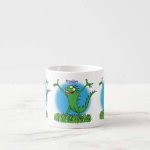 Funny green glimlach animated iguana lizard espresso kop