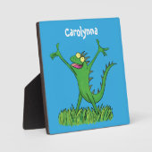 Funny green glimlach animated iguana lizard fotoplaat (Voorkant)