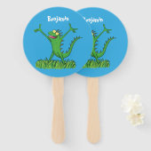 Funny green glimlach animated iguana lizard handwaaier (Voorkant en achterkant)