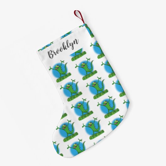 Funny green glimlach animated iguana lizard kleine kerstsok (Achterkant (Hangend))