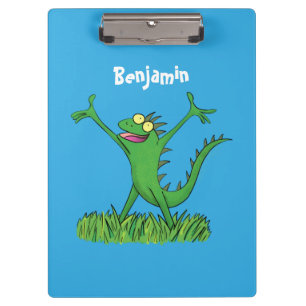 Funny green glimlach animated iguana lizard klembord