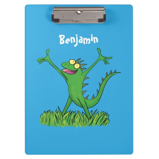 Funny green glimlach animated iguana lizard klembord (Voorkant)