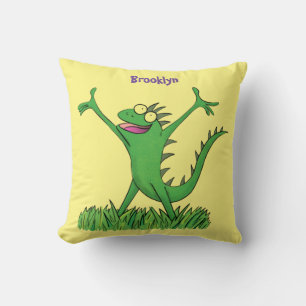 Funny green glimlach animated iguana lizard kussen