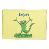 Funny green glimlach animated iguana lizard kussensloop (Achterkant)