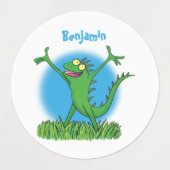 Funny green glimlach animated iguana lizard labels (Design 2)