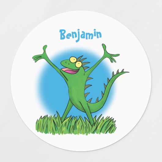 Funny green glimlach animated iguana lizard labels (Design 1)