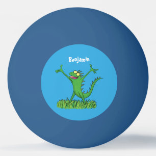 Funny green glimlach animated iguana lizard pingpongballen