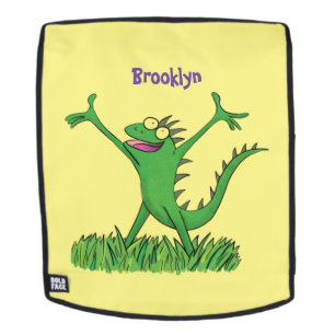 Funny green glimlach animated iguana lizard rugtassen