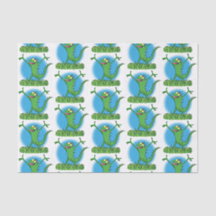 Funny green glimlach animated iguana lizard tissuepapier