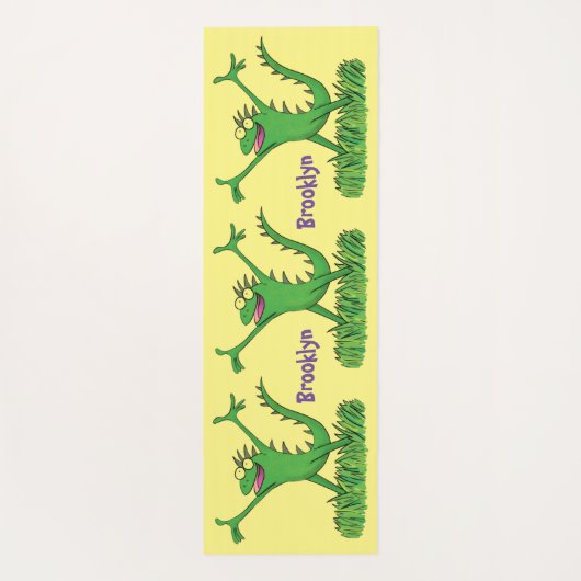 Funny green glimlach animated iguana lizard yogamat (Achterkant)